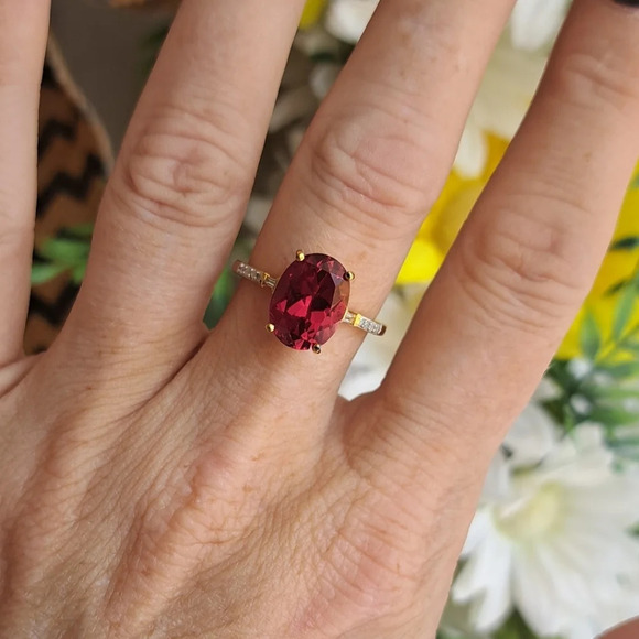 Padparadscha Sapphire & Diamond Ring - Picture 4 of 5
